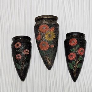 Vintage Tokanabe Japan Flower Wall Pocket Japan Textured Set of 3